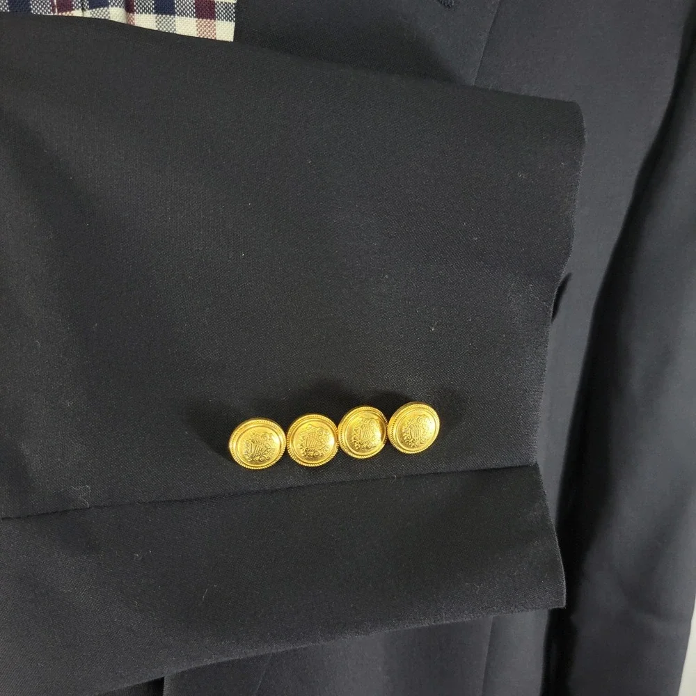 JOS A BANK Men's Sport Coat Blazer Two Golden Button Navy Twill‎ Wool Size 40R